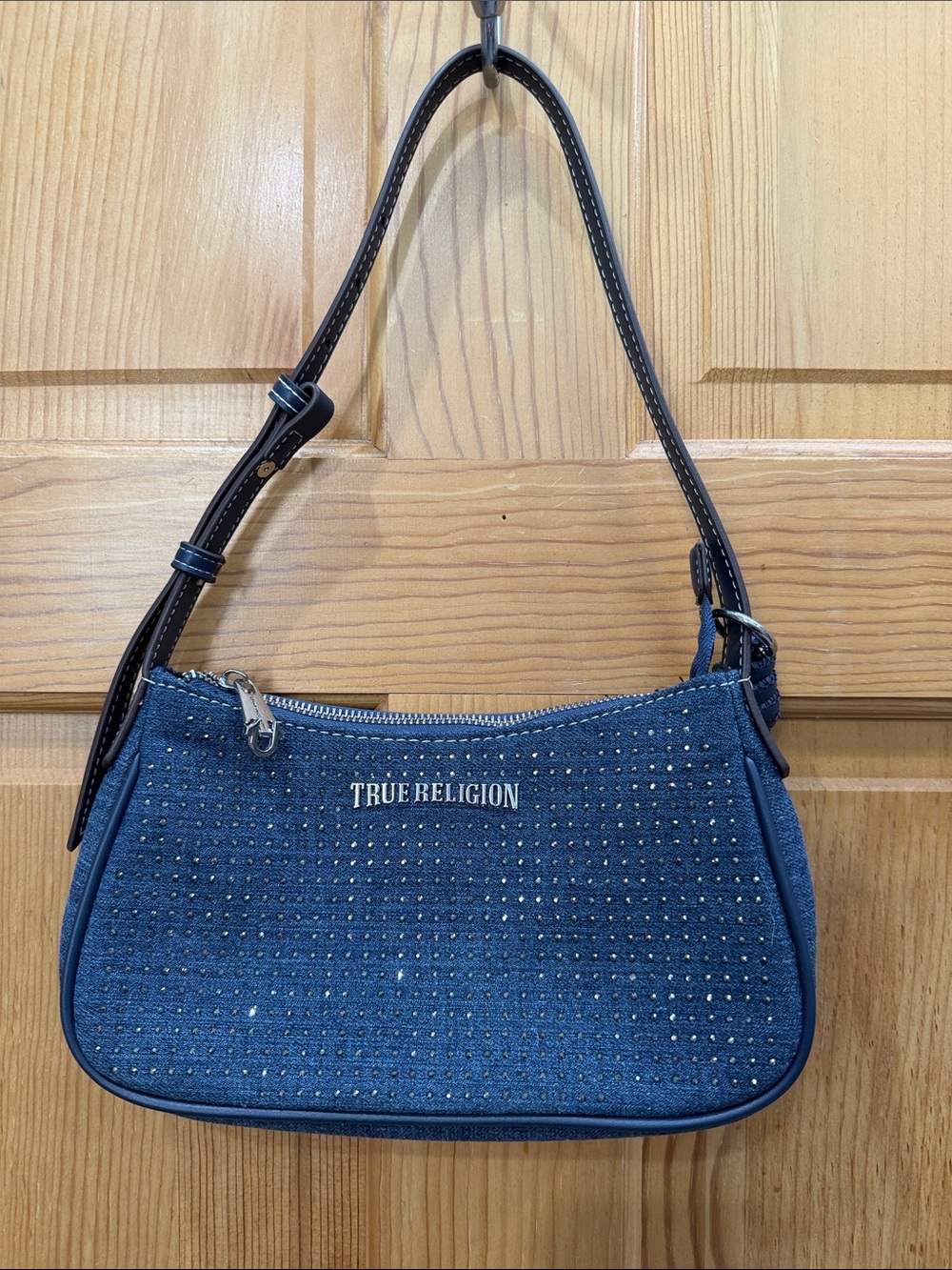 True Religion Denim Crystal Studded Shoulder Bag in Blue